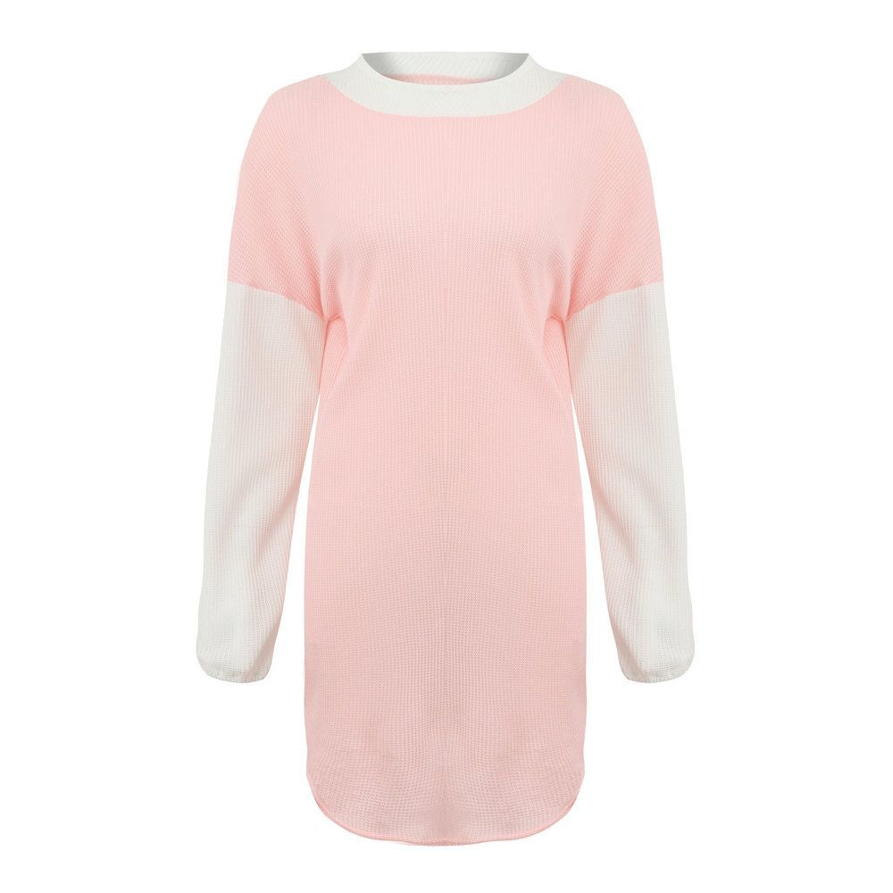 Hot Dress Sexy Round Neck Loose Fit Colorblock Dress