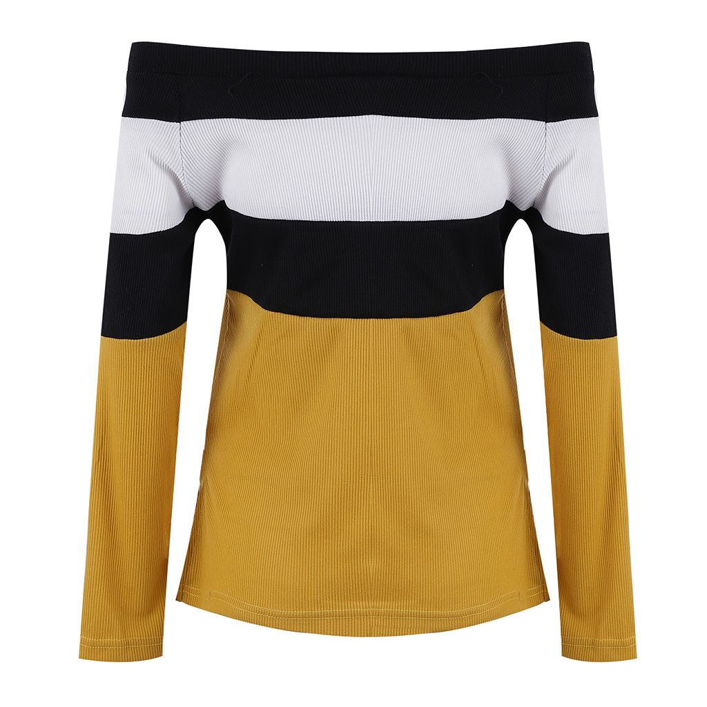 European and American women's color matching off-the-shoulder simple fashion tops