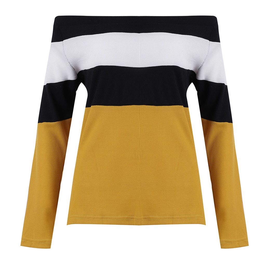 European and American women's color matching off-the-shoulder simple fashion tops