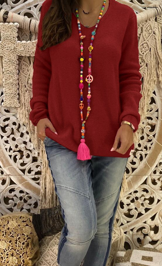 winter new women's V-neck long-sleeved solid color sweater S-5XL