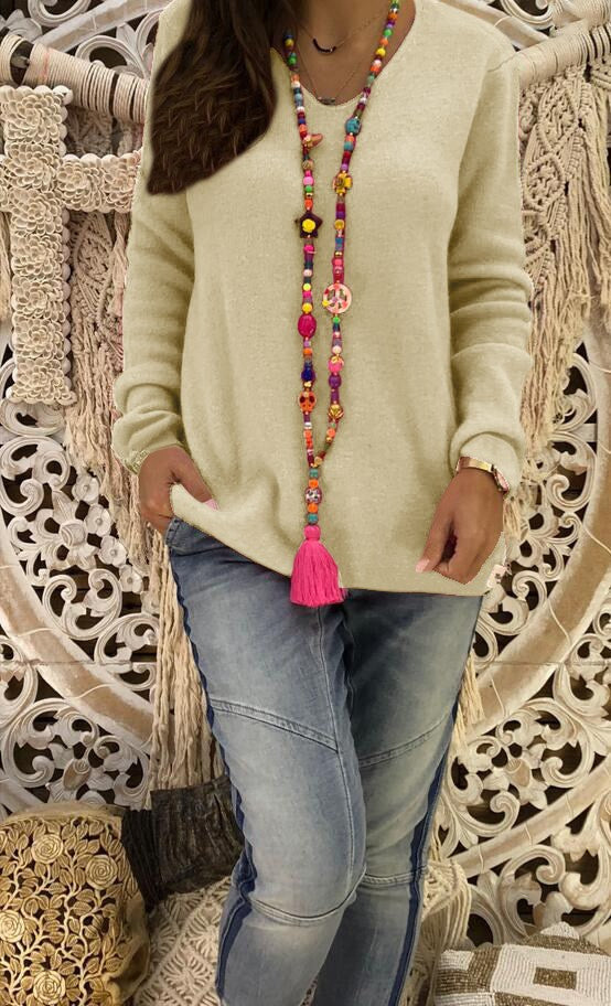 winter new women's V-neck long-sleeved solid color sweater S-5XL