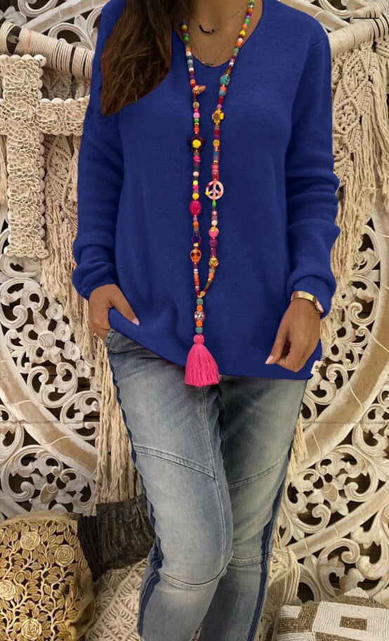 winter new women's V-neck long-sleeved solid color sweater S-5XL