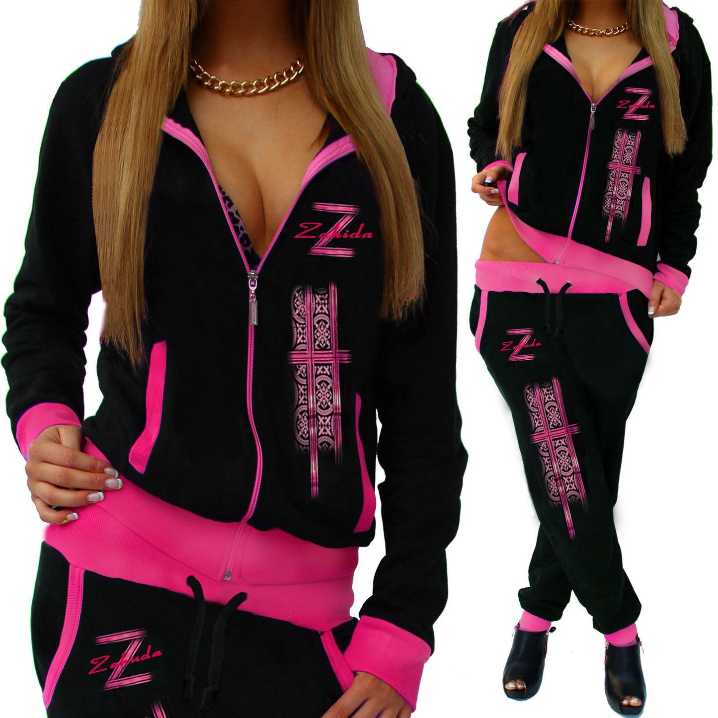 New women's casual drawstring elastic waist fashion printed letter loose sports suit