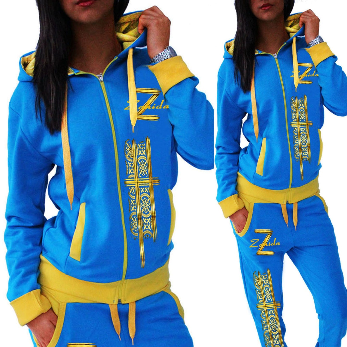 New women's casual drawstring elastic waist fashion printed letter loose sports suit