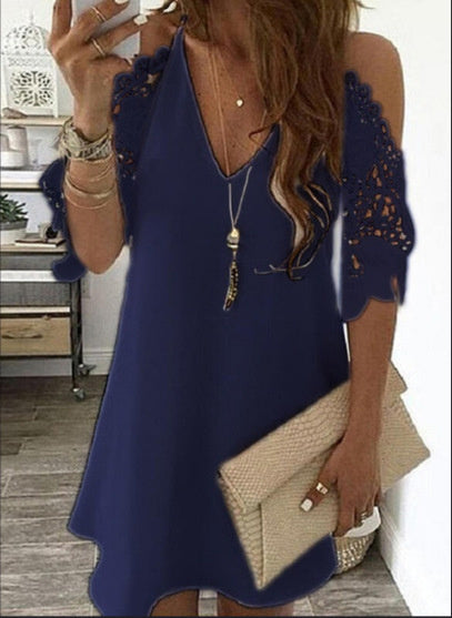 Vintage Sexy Fashion Dress Women Summer Lace Solid Color Dress Casual Party Dress V Neck Sling Sundress Plus Size