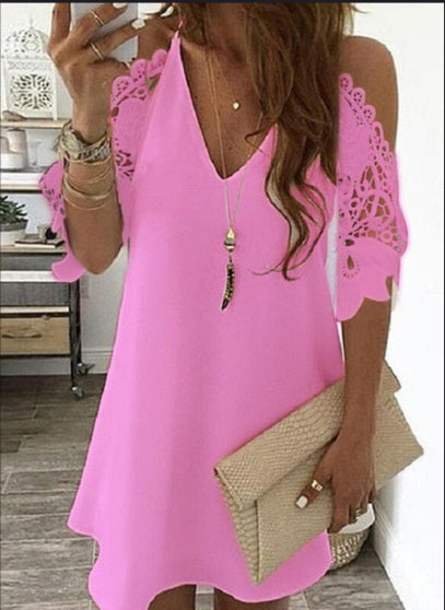 Vintage Sexy Fashion Dress Women Summer Lace Solid Color Dress Casual Party Dress V Neck Sling Sundress Plus Size