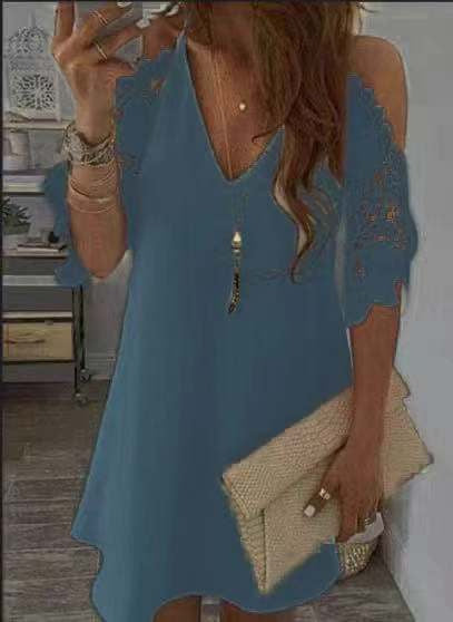 Vintage Sexy Fashion Dress Women Summer Lace Solid Color Dress Casual Party Dress V Neck Sling Sundress Plus Size