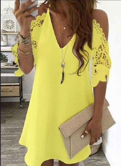 Vintage Sexy Fashion Dress Women Summer Lace Solid Color Dress Casual Party Dress V Neck Sling Sundress Plus Size