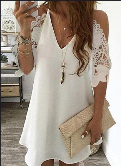Vintage Sexy Fashion Dress Women Summer Lace Solid Color Dress Casual Party Dress V Neck Sling Sundress Plus Size