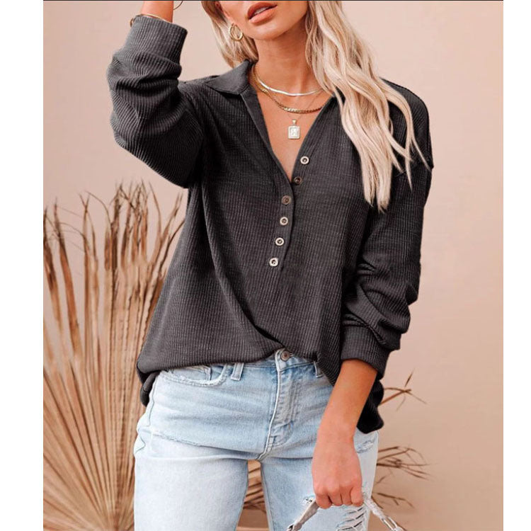 autumn and winter new women's blouse solid color long-sleeved button blouse