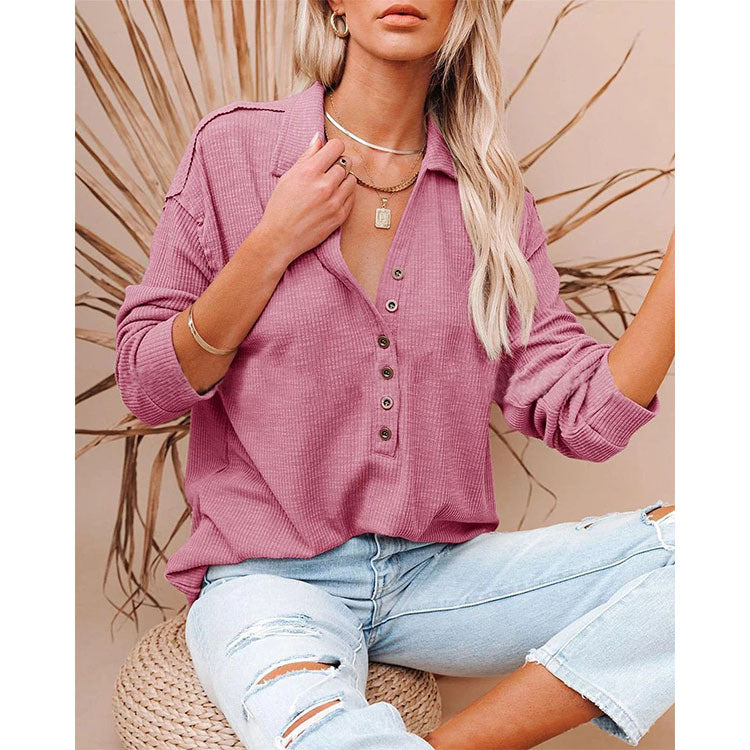 autumn and winter new women's blouse solid color long-sleeved button blouse