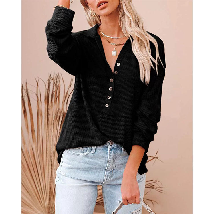 autumn and winter new women's blouse solid color long-sleeved button blouse