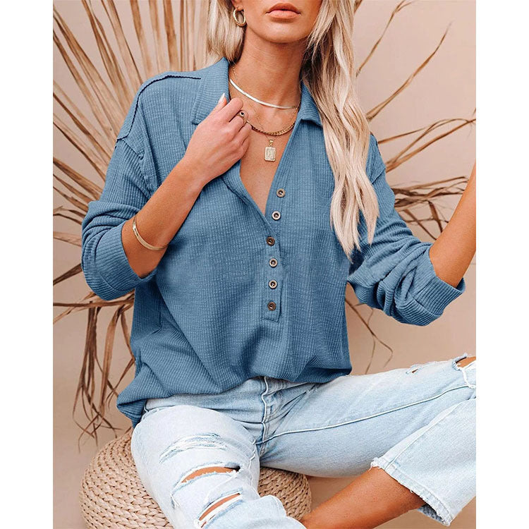 autumn and winter new women's blouse solid color long-sleeved button blouse