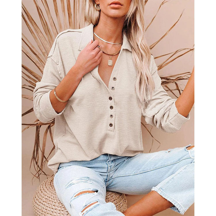 autumn and winter new women's blouse solid color long-sleeved button blouse