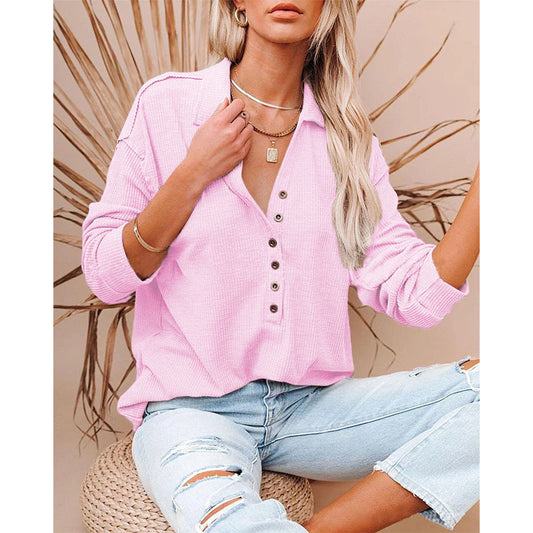 autumn and winter new women's blouse solid color long-sleeved button blouse
