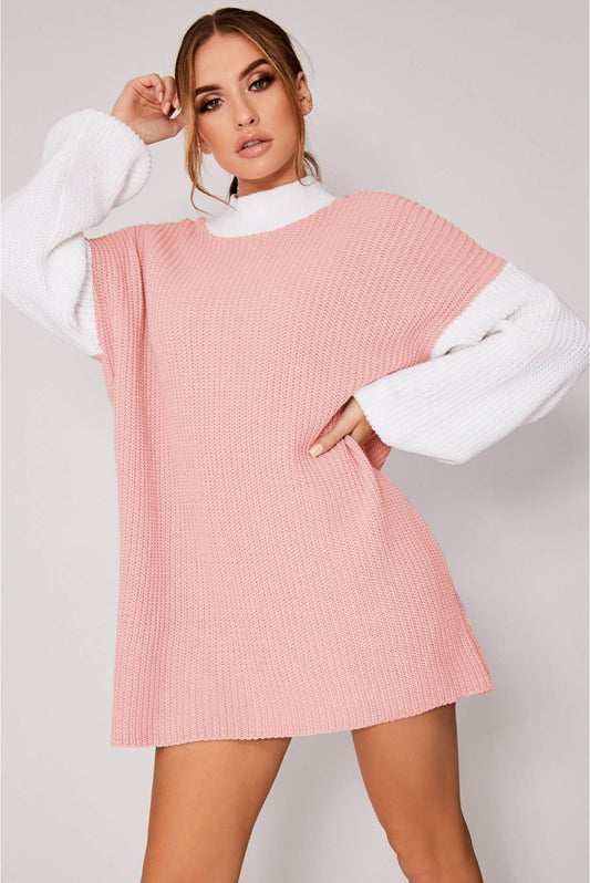Hot Dress Sexy Round Neck Loose Fit Colorblock Dress