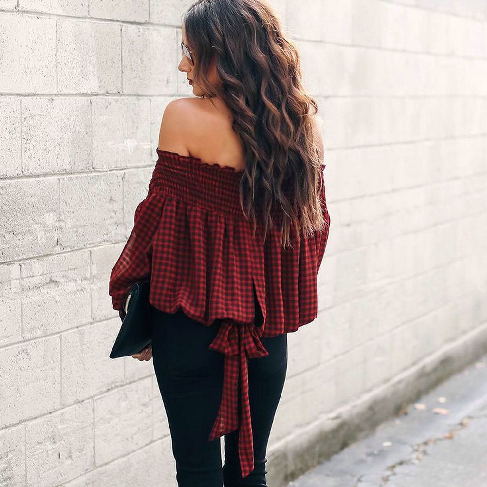 Autumn Hot Tops Sexy Wrapped Trench Plaid Comfortable Sleeve Tops