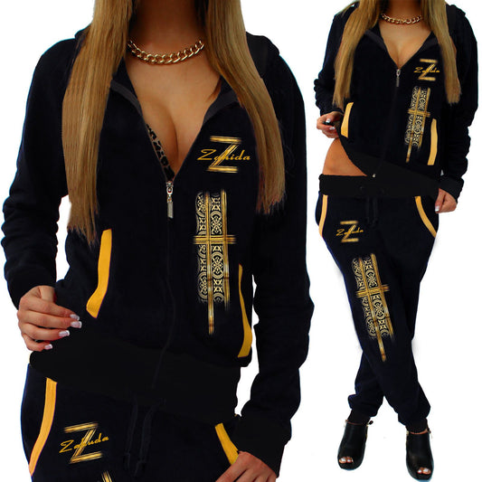 New women's casual drawstring elastic waist fashion printed letter loose sports suit